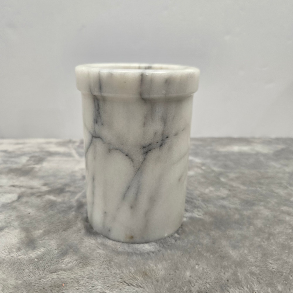 White Marble Wine Chiller Utensil Holder Heavy Solid Stone Grey Veined Cylinder